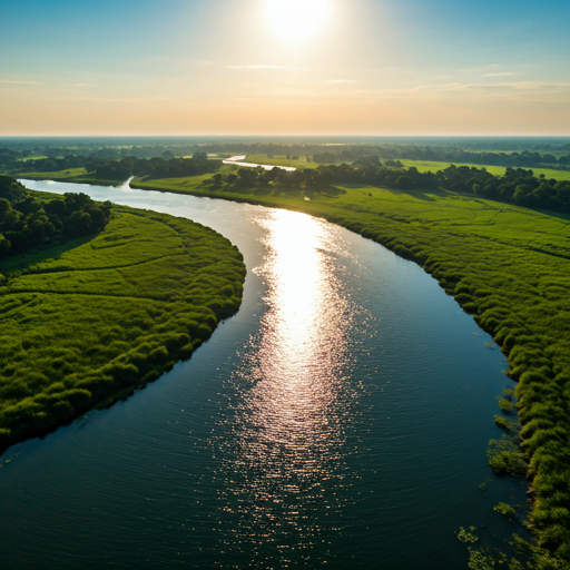 Vast aerial shot of clean Bangladesh river. - Punosristi Bangladesh Plastic Recycling